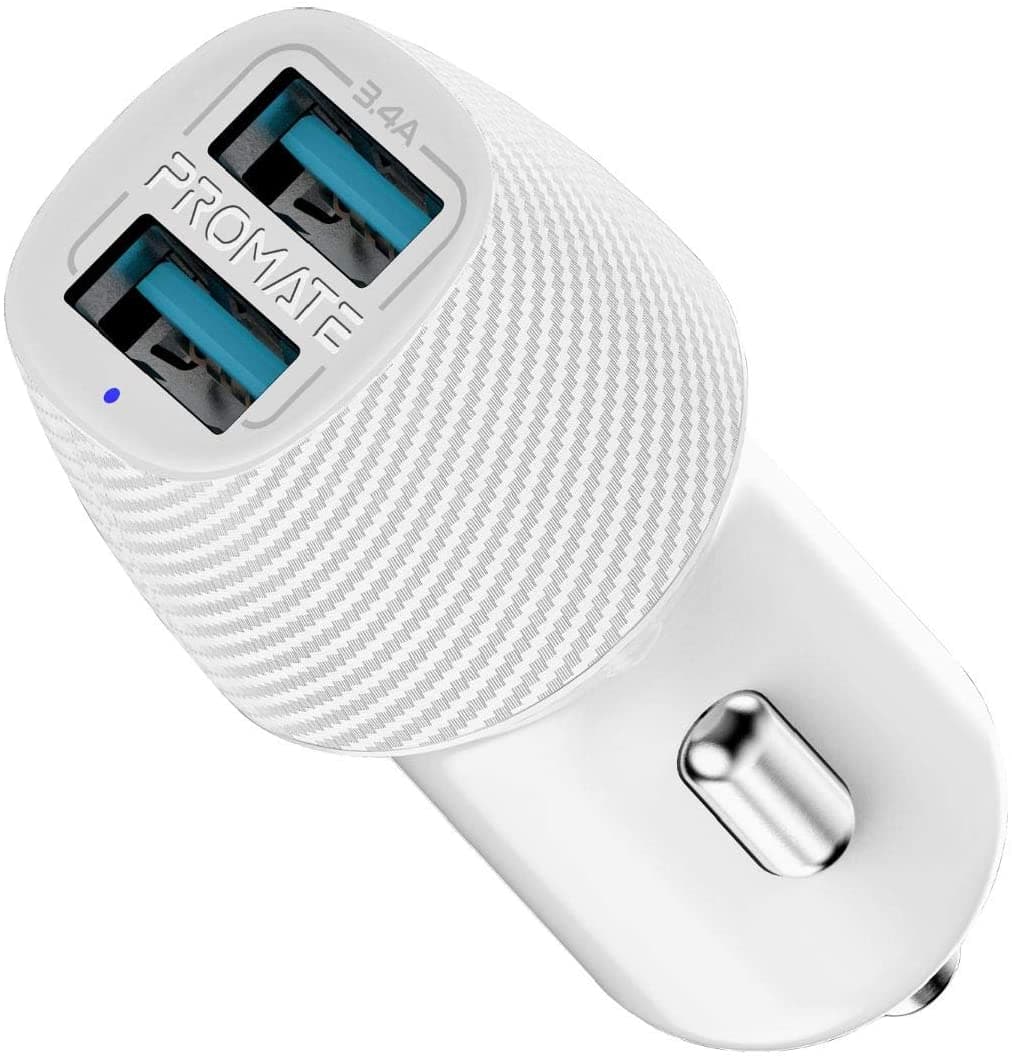 شاحن سيارة بروميت فولتريب-ديو مزدوج USB بقوة 3.4 أمبير (أبيض)