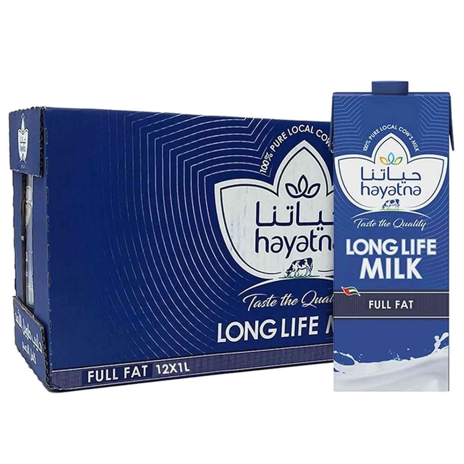 Hayatna Long Life UHT Full Fat Milk, 1L (Pack of 12)