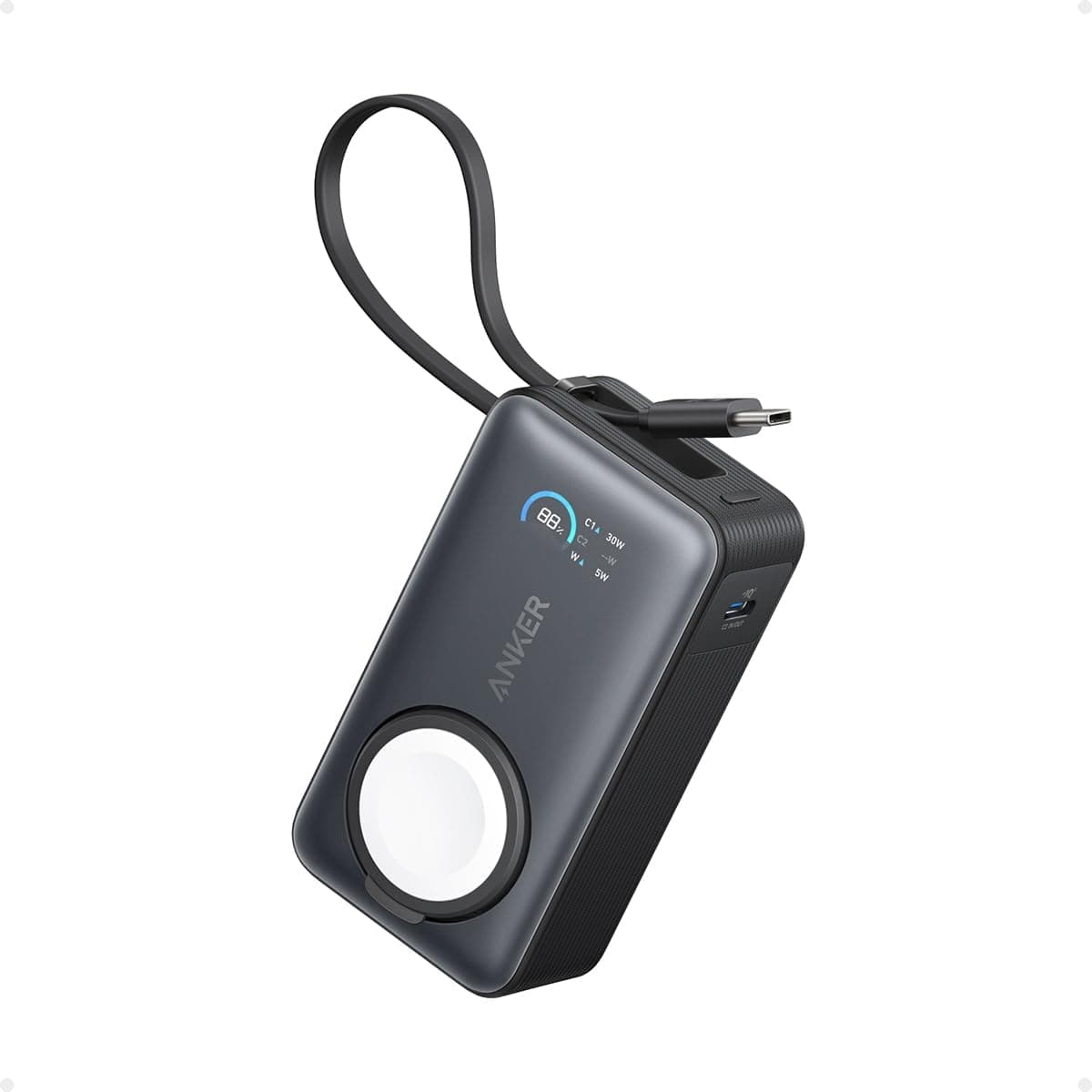 Anker MagGo Power Bank 10,000mAh 35W, Qi2 MagSafe Compatible w/ Built-in USB-C Cable, Black