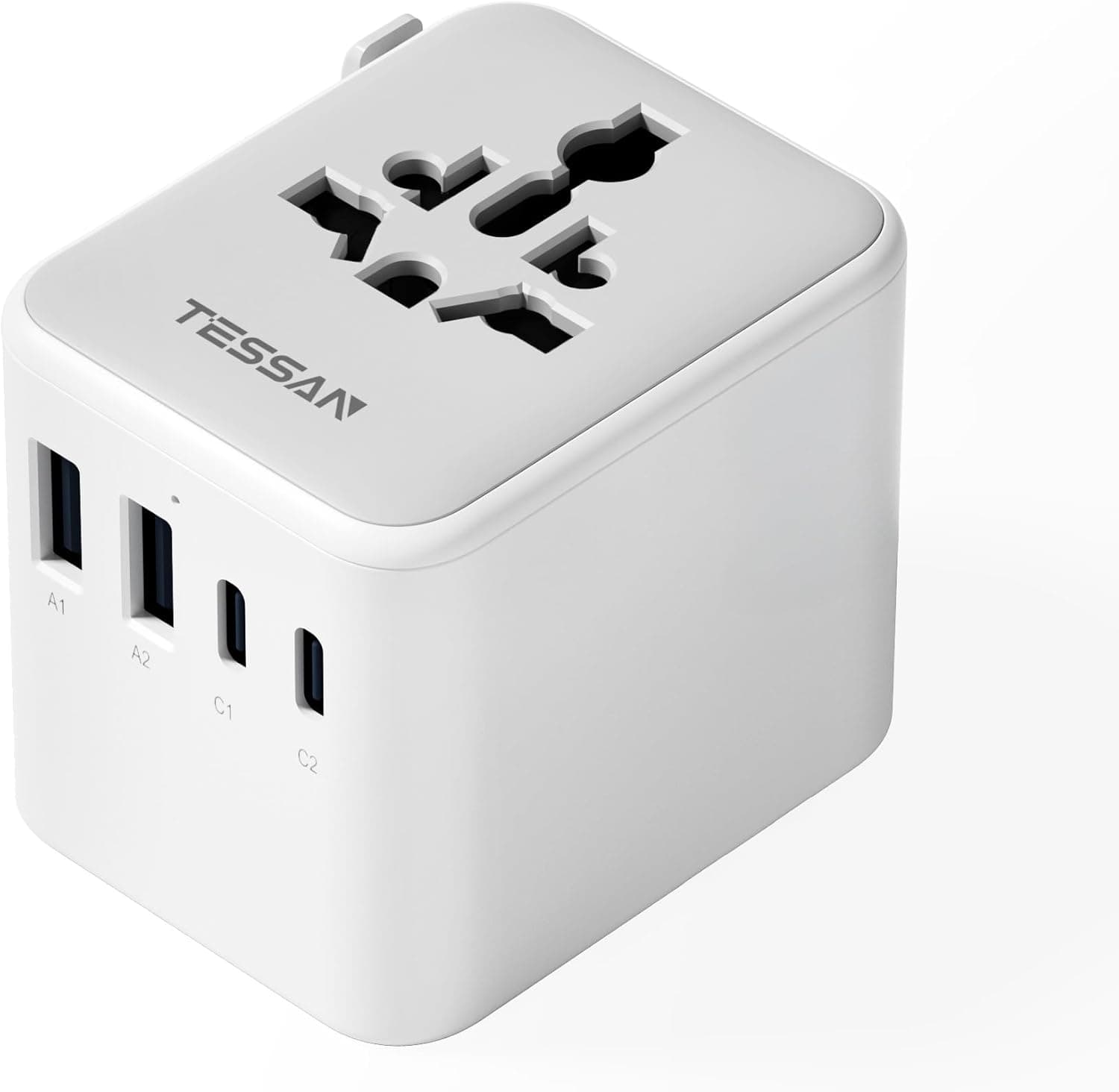 محول سفر عالمي TESSAN بمنفذين USB-C ومنفذين USB-A