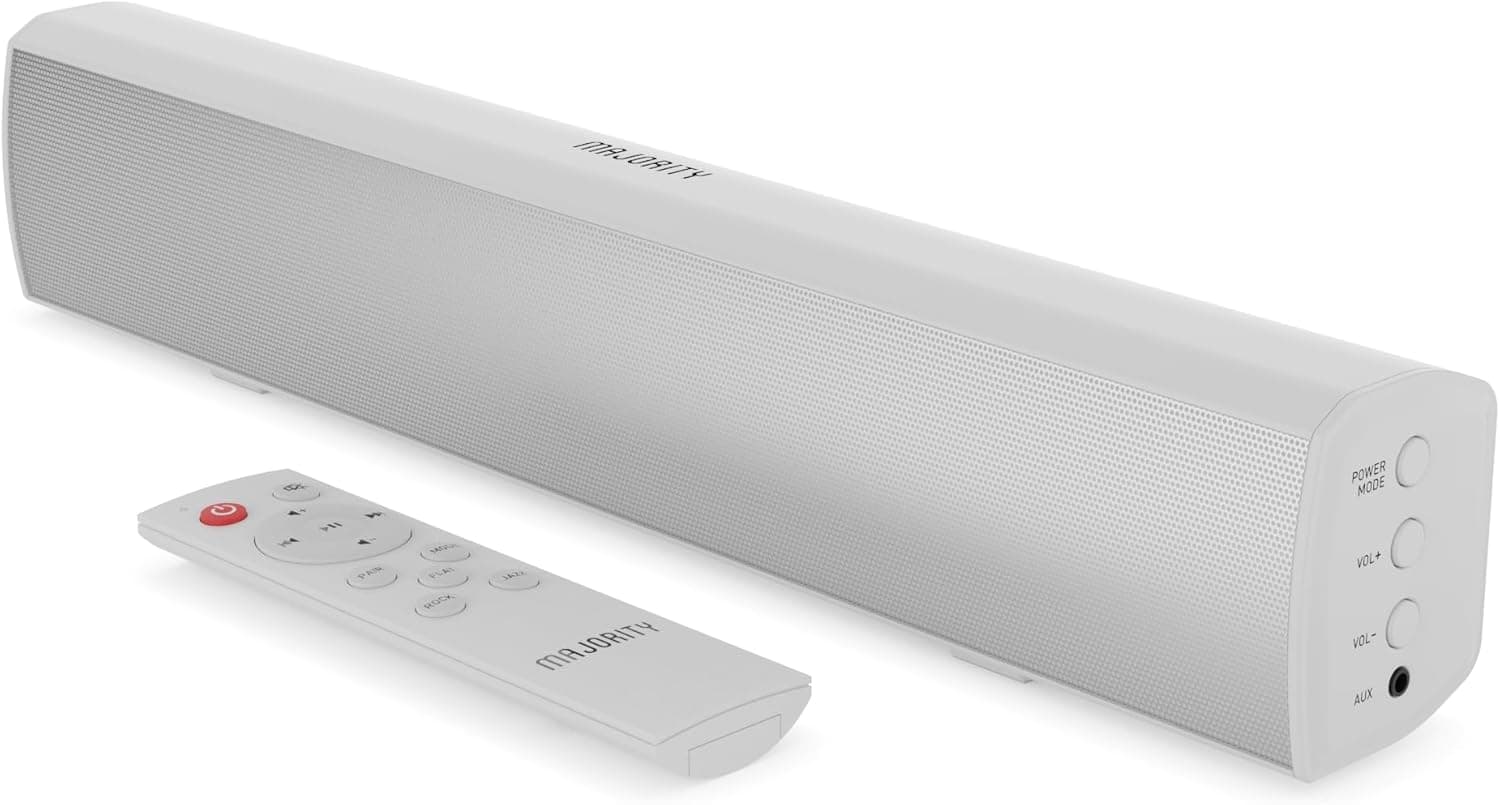 Majority Bowfell 15-Inch Soundbar for TV, 50W Bluetooth, White
