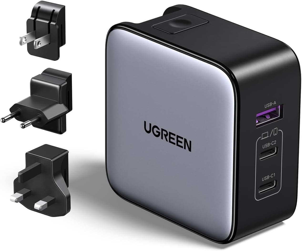 UGREEN Nexode 65W 3-Port GaN Travel Wall Charger w/ US/UK/EU Plugs, USB-C Fast Charge