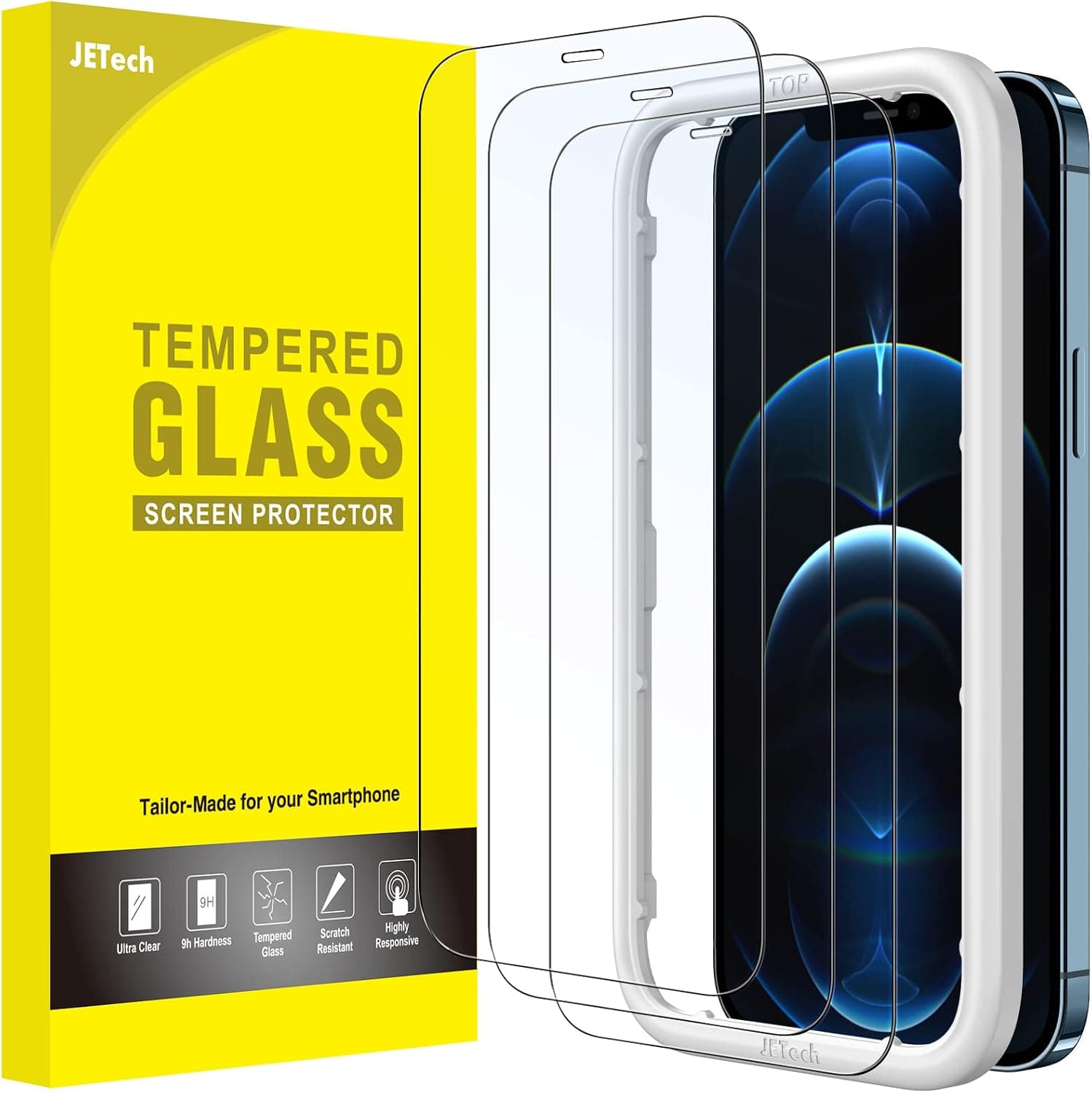 JETech Full-Coverage Screen Protector for iPhone 12 Pro Max 6.7", 3-Pack Tempered Glass w/ Install Tool
