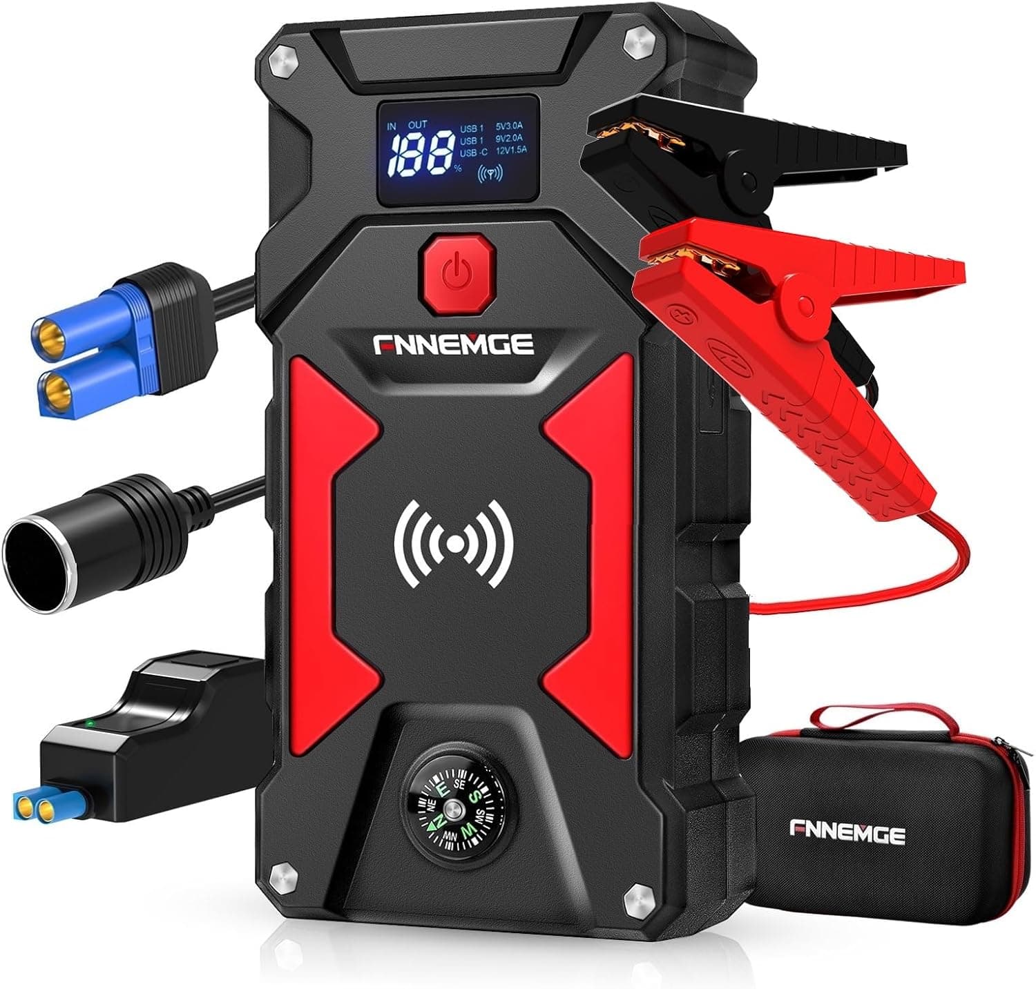 جهاز بدء تشغيل السيارة FNNEMGE 12 فولت مع منفذ USB وإضاءة LED وشاشة HD (6000 أمبير 26800 مللي أمبير)