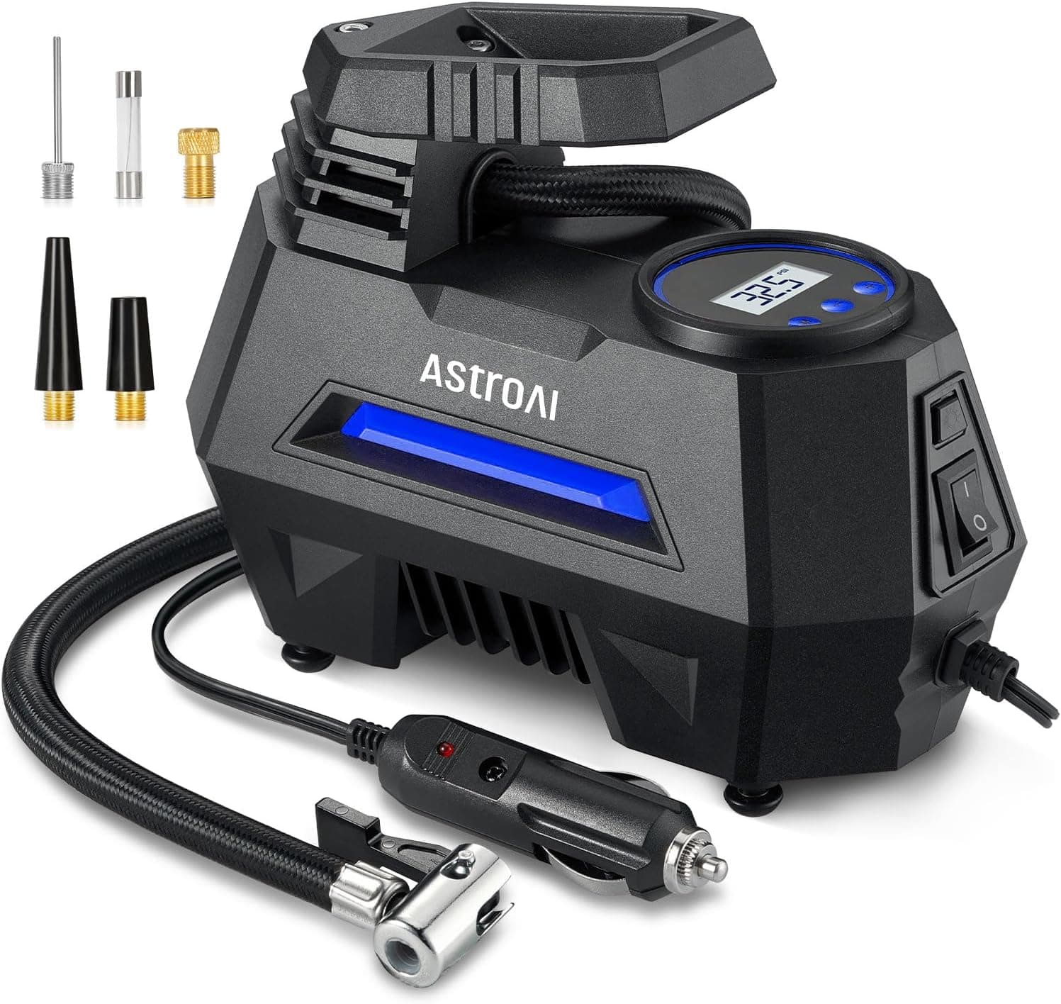 AstroAI Portable Tyre Inflator Air Compressor 12V with Pressure Gauge & LED (Black)