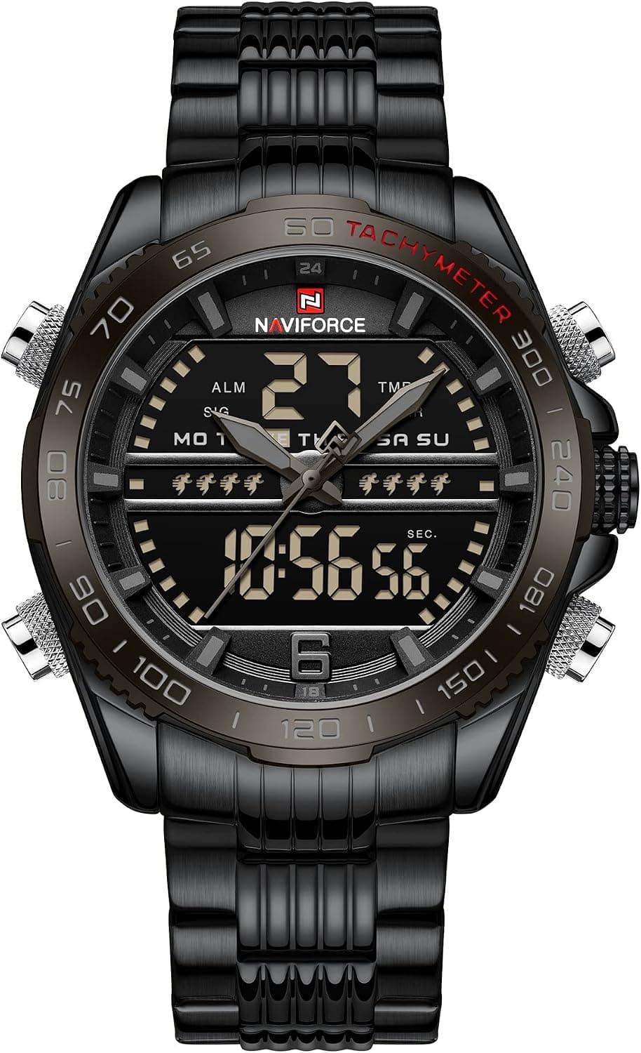 NAVIFORCE NF9195 Analog-Digital Stainless Steel Watch (Full Black)