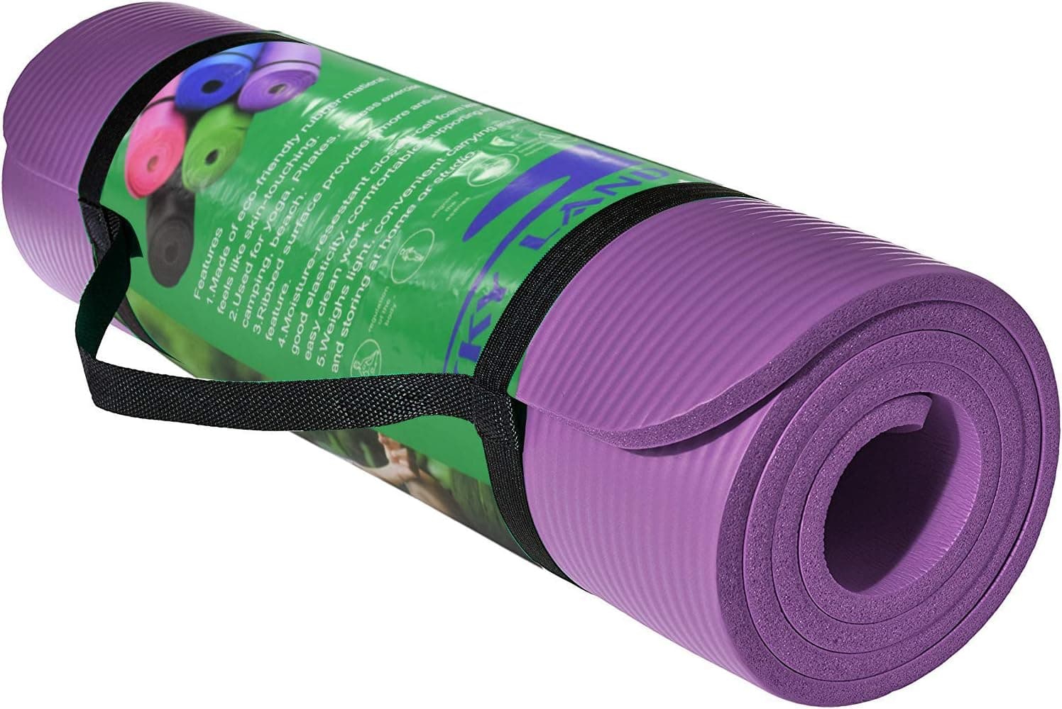 SKY LAND Yoga Mat Non Slip 10mm with Strap (Purple)