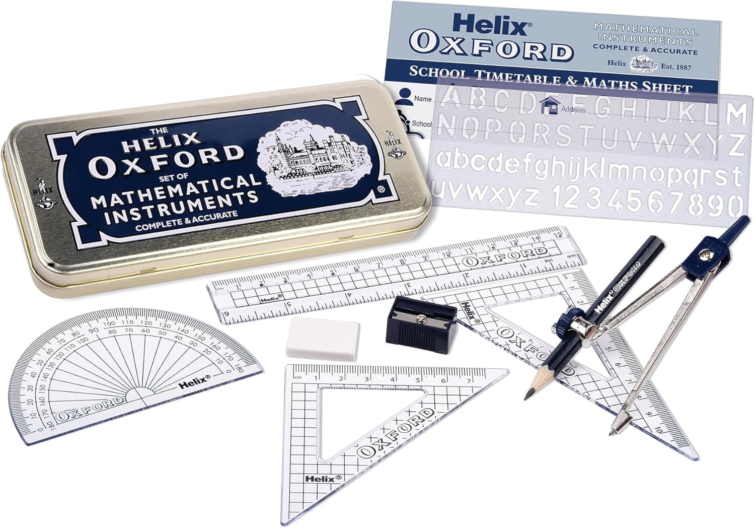 Helix Oxford Maths Set with Storage Tin (9 Piece)