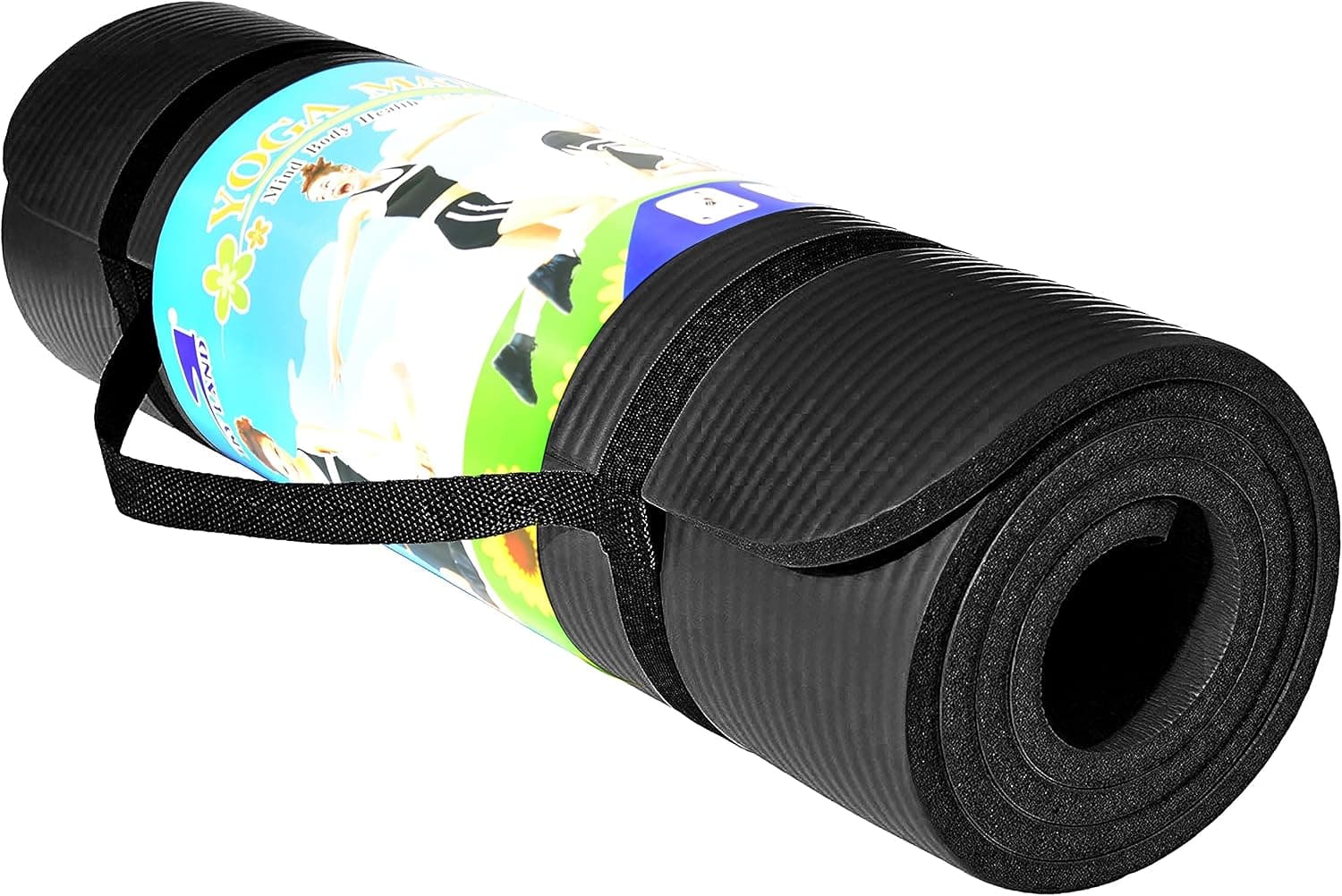 SKY LAND Yoga Mat Non Slip 10mm with Strap (Black)