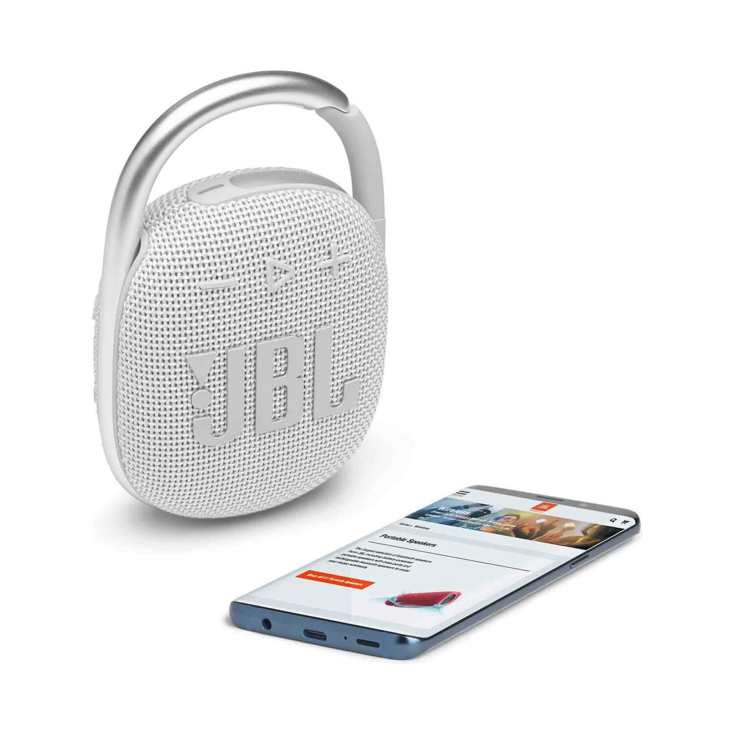 JBL Clip 4 Portable Bluetooth Speaker (White)