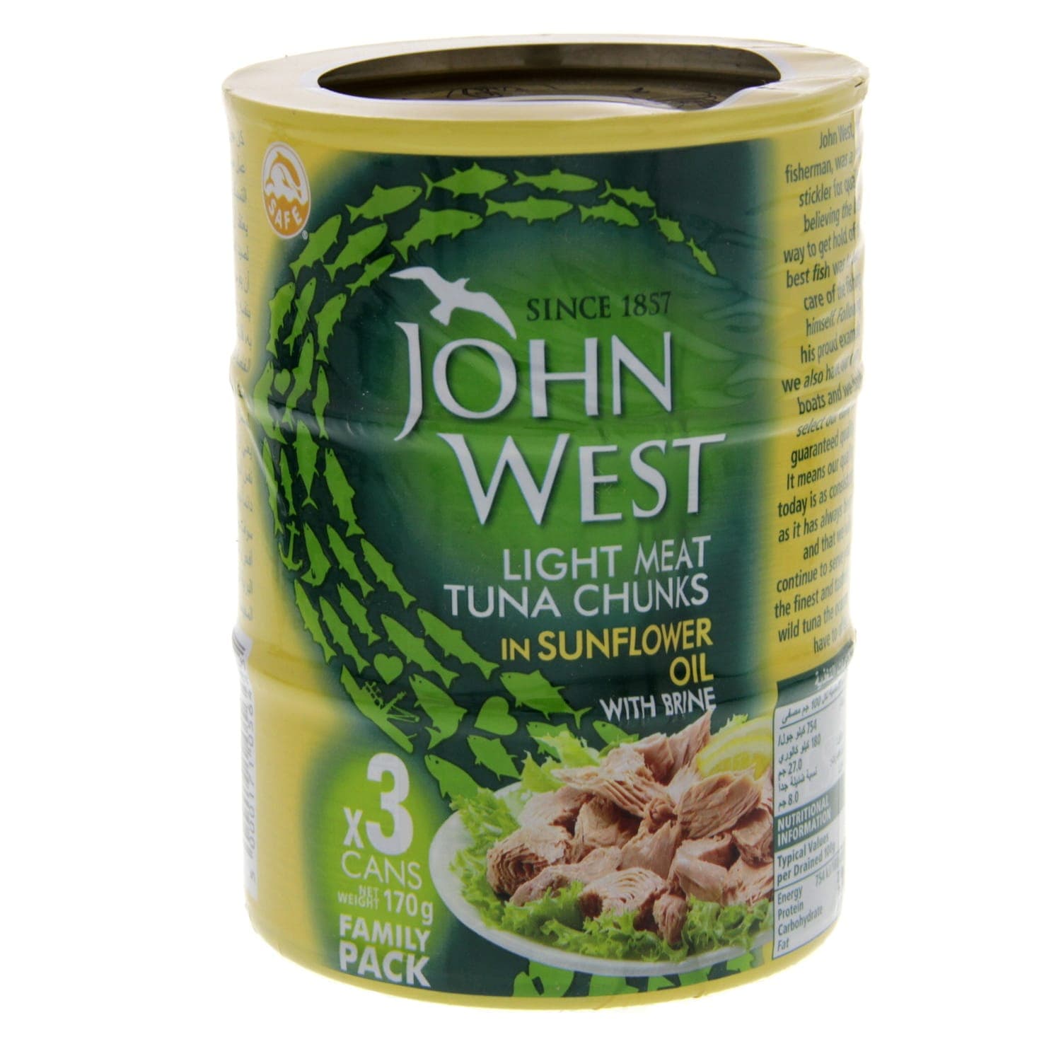 John West Light Meat Tuna Chunks in Sunflower Oil with Brine (3 x 170 g)